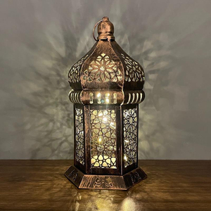 Lanterne LED dorée islamique faite à la main, décoration de fête du Ramadan Eid Mubarak, porte-bougie en acier, pots uniques - Product Image 5