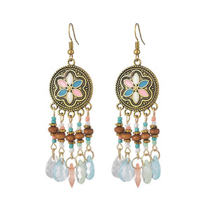 Pendientes colgantes de aleación de Zinc bohemios Vintage 2023, cuentas acrílicas llamativas coloridas étnicas, joyería llamativa elegante con borlas - Product Image 1