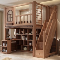 Lit mezzanine moderne en bois massif de style simple pour enfants avec toboggan, escalier et bibliothèque – Ensemble de meubles de chambre pour enfants