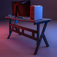 Bureau d'ordinateur noir de 42 pouces avec support pour moniteur, poste de travail pour joueurs avec crochets pour casque, bureau de style moderne et simple pour la maison ou le bureau
