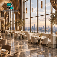 Ensemble de sièges de restaurant personnalisables, banquette incurvée capitonnée en cuir crème, table à manger en marbre, chaises de restaurant OEM ODM