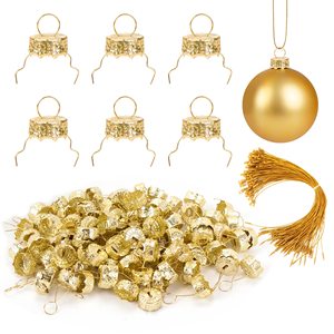 Housses de boules de Noël en papier mâché doré faites à la main avec quincaillerie de suspension pour décorations d'arbre - Product Image 1