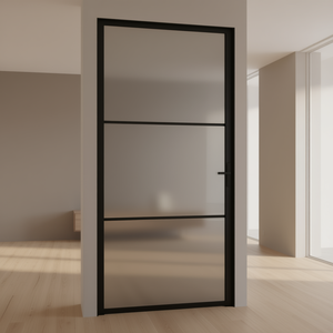 Porte en aluminium avec panneau en verre noir mat 40,4x79,3 Design minimaliste intérieur Isolation acoustique Ouverture manuelle - Product Image 2