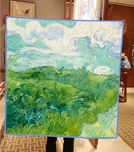 <span class=keywords><strong>Marca</strong></span> de lujo <span class=keywords><strong>Van</strong></span> <span class=keywords><strong>Gogh</strong></span> pintura al óleo cabeza Hijab chal bufanda estilo China 90cm bufanda de seda de sarga para mujer Bandana bufanda cuadrada - Product Image 3
