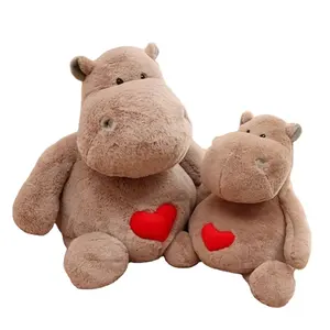 Personalizzato cotone cartone animato hippos farcito peluche cuscino peluche animale ripieno macchina collo cuscino ippopotamo farcito ippopotamo giallo