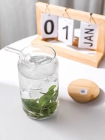 Verre en forme de canette de haute qualité 1000ml pour sublimation, 12oz/16oz, dépoli transparent rose, avec couvercle en bambou et bouchon en liège, pour Tequila et Brandy