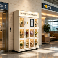 Kiosque commercial de vente de fleurs à température constante, avec éclairage LED commutable, paiement par pièces, billets et cartes bancaires pour aéroport