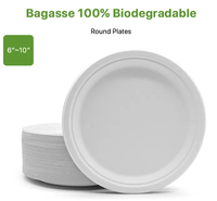 Assiettes rondes jetables biodégradables de pulpe de canne à sucre de 7 pouces ensemble de vaisselle jetable pour les fêtes et les événements à base de bagasse