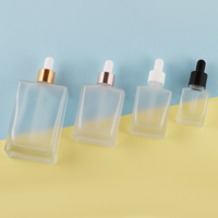 Promotion Bouteille Compte-gouttes en Verre Rechargeable Carrée Plate Transparente Noire Dépolie pour Huile Essentielle Parfum Sérum Soins de la Peau 15ml