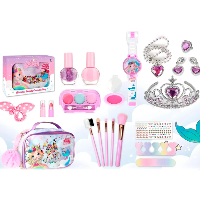 Kit de maquillaje para niños y niñas, juguetes cosméticos reales lavables, conjunto de maquillaje de princesa