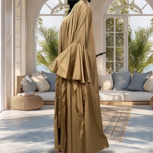 Elegant Women's Abaya <b>Set</b> with Flowy Long Sleeve Outer Coat and Tie Waist Muslim Dress for Formal and Casual Wear (Style 1925) - Product Image 4