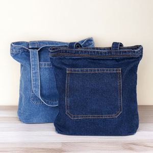 Bolso Tote de Mezclilla Azul Vintage con Bolsillo Frontal para Estudiantes, Compras Diarias, Trabajo, Regalo - Product Image 1