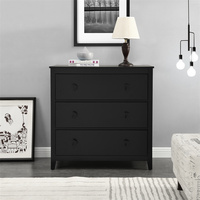 Commode de salon moderne en MDF mélaminé noir avec 3 grands tiroirs