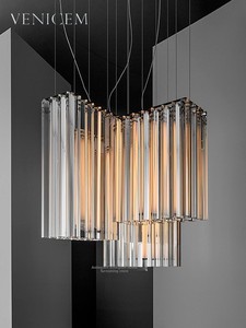 Lámpara de Araña Italiana Venicem GRACE, Estilo Lujoso, para <span class=keywords><strong>Restaurante</strong></span>, Bar, Cristal, Acero Inoxidable, LED, Colgante - Product Image 2