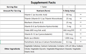 Vitaminas del Complejo <span class=keywords><strong>B</strong></span> Súper Concentradas ODM OEM con <span class=keywords><strong>Vitamina</strong></span> C y Ácido Fólico, Vitaminas para el Apoyo Inmunológico y la Energía Celular, 60 Tabletas - Product Image 2