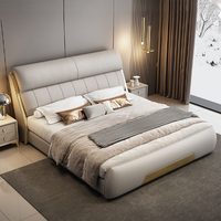 Ensemble de lit en cuir capitonné, meubles de chambre à coucher, lit gris luxueux italien pour usage domestique