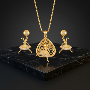 Ensemble collier et boucles d'oreilles pendentif cœur ballerine plaqué or avec perle d'eau douce pour femme, cadeau de mariage hindou - Product Image 4
