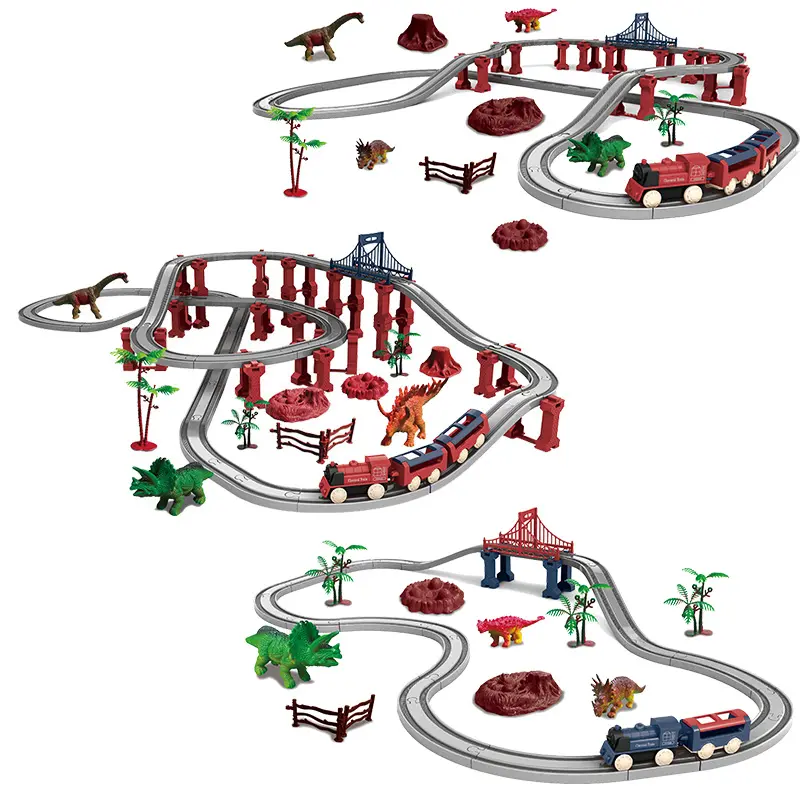 Batterie betriebene Montage Dinosaurier Eisenbahn Baustein Schiene Zug Modell Slot Track Elektrisches Spiel Spielzeug Mit Spiel matte Für Kinder