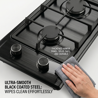 Estufa de Gas Empotrable de Alta Calidad con 2 Quemadores y Soportes de Hierro Fundido, Eficiencia Energética Clase A, de Sobremesa e Integrada