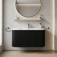 Meuble-lavabo mural courbé de style australien avec façade cannelée, vasque optionnelle et miroir LED – Mobilier hôtelier sur mesure