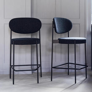 Silla de Bar de restaurante de terciopelo azul, taburete de Bar alto con cubierta de Metal, silla de comedor de nave moderna, muebles de comedor, silla de Taburete - Product Image 5