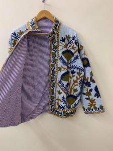 Veste courte TNT Suzani faite à la main Veste courte brodée Kashmiri Veste courte à col Mandarin Manteau de style bohème - Product Image 2