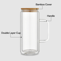 Tasses transparentes pré-percées de 20 oz, gobelet en verre à sublimation avec boule à neige à double paroi avec couvercle en bambou et paille