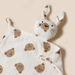 Mode sommeil jouet apaiser apaiser serviette bavoirs bébé léopard arc-en-ciel Floral mousseline coton Lovey lapin bébé couverture de sécurité - Product Image 3