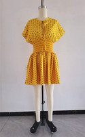 Robe Courte Femme Imprimée à Pois Manches Courtes Smockée Grande Taille Tenue Décontractée S-XXL