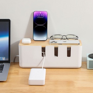 Household Bamboo Cable Storage Box Socket Management Box With Cover <b>USB</b> <b>Hub</b> Wood Lid Cord Cable Storage Box - Product Image 1