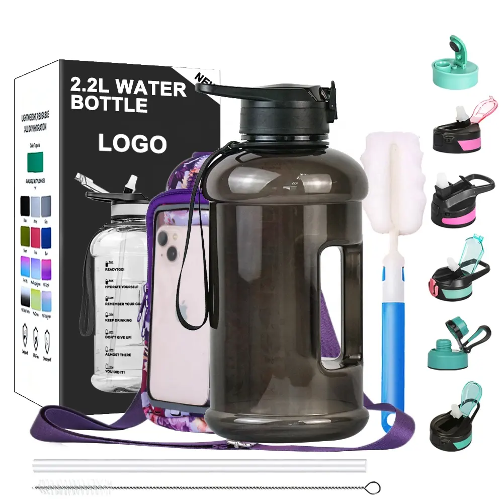 Garrafa de água personalizada sem bpa para adultos, garrafa de água de 2200ml para academia e beber, 2,2l, meia galão