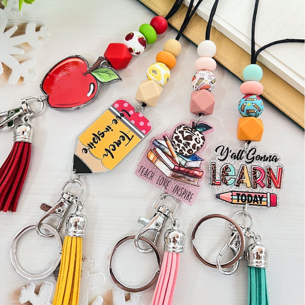 ID Badge Lanyards for Women Teacher, Silicone Beaded Lanyards for Keys Cute Lanyard Keychain Necklace Image 5