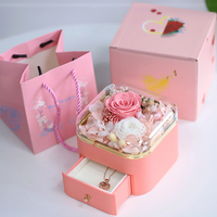 Boîte à bijoux en fleurs éternelles en gros, support de bague rose éternelle avec tiroir, cadeau pour femme, Saint-Valentin, remise de diplôme, décoration intérieure