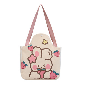 Bolsos de compras de lona de hombro de conejo de dibujos animados lindo de gran capacidad para mujeres de moda para uso callejero y escolar - Product Image 5