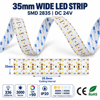 Bande LED 24V SMD 2835 Haute Densité, Ruban LED 35mm de Large sur PCB, 336 LED par Mètre, IRC>90 pour Éclairage de Plafond et d'Armoires