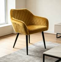 Fauteuil de salle à manger en velours capitonné de luxe, chaise de salle à manger rembourrée avec pieds en métal noir pour la cuisine, le restaurant, la maison