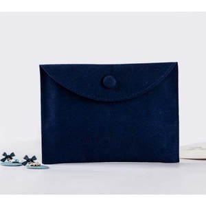 Sacs à bijoux en microfibre velours bleu foncé personnalisés avec logo estampé, fermeture à bouton, vente en gros - Product Image 2