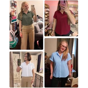Womens Cotton Linen Button Down Shirt Short Sleeve Solid Summer <b>Blouse</b> With Pocket Casual Everyday Top - Product Image 6