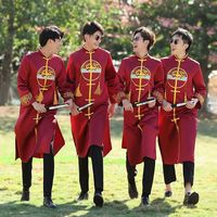 Ecoparty baju pengiring pengantin pria, gaun tradisional Tiongkok Cheongsam panjang bergaya Oriental Modern untuk pria
