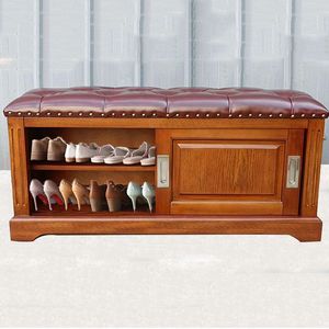 American-style <b>shoe</b> <b>bench</b> for home use, with sliding doors, made of solid wood, suitable for sitting in the entryway. - Product Image 3