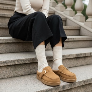 <span class=keywords><strong>Mules</strong></span> mocassins confortables en daim véritable pour femmes avec boucle et semelle intérieure rembourrée en fausse fourrure pour un usage décontracté en intérieur et en extérieur - Product Image 4