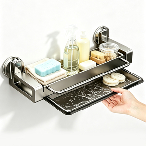 Étagère de rangement murale en métal à <span class=keywords><strong>ventouse</strong></span> pour cuisine, sans perçage, pour éponges et torchons, à fixer sur robinet d'évier - Product Image 1