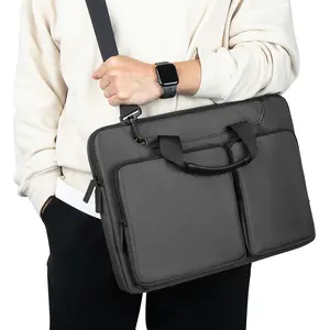Casing lengan Tablet Laptop 14 15.6 17 inci dompet Notebook tas kantor poliester hitam modis kustom untuk Air Macbook