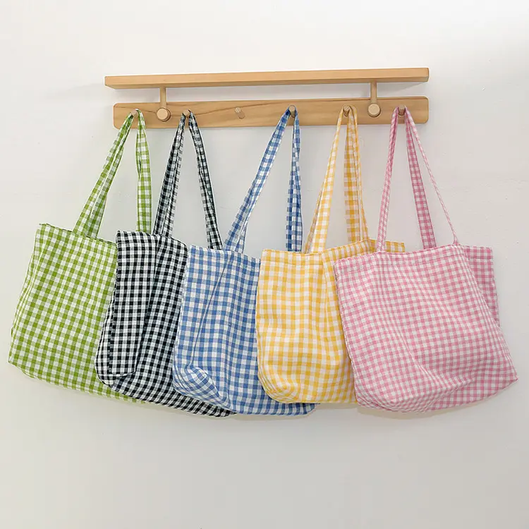Reutilizável Shopping Bag monograma Shoulder Bag Mulheres Grande Capacidade Gingham Sacola com bolso com zíper