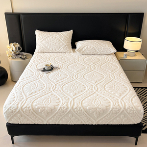 Sábana Bajera <span class=keywords><strong>de</strong></span> Invierno, Gruesa y Cálida, <span class=keywords><strong>de</strong></span> Jacquard, con Terciopelo, Ajustable, con Estampado Floral y Rayas, <span class=keywords><strong>para</strong></span> Colchón - Product Image 2