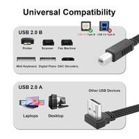Kabel Printer USB Pendek 90 Derajat USB 2.0 Tipe A ke B Kabel Datar Pendek untuk Printer USB