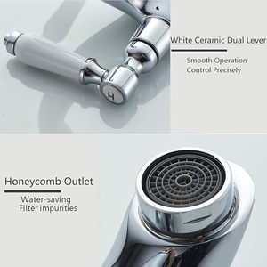 <span class=keywords><strong>Grifos</strong></span> Mezcladores de Lavabo de Doble Palanca, <span class=keywords><strong>Grifos</strong></span> Mezcladores de Lavabo para Baño Luckyhome, Grifo de Agua Fría y Caliente Cromado, Cuerpo de Válvula de Latón Sólido - Product Image 4