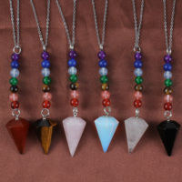 Reiki tamaño pequeño de piedra Natural amuleto curación cono Hexagonal 7 Chakra péndulo colgante collar