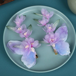 Nuevo diseño original, accesorio para el cabello Hanfu hecho a mano, pinza para el cabello con varilla suave y flor de gasa de mariposa morada, tocado Hanfu. - Product Image 4