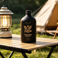 Bouteille en verre noir mat de 500 ml (250 ml, 8 oz) pour café infusé à froid, avec logo personnalisé et bouchon inviolable – Idéale pour le café froid